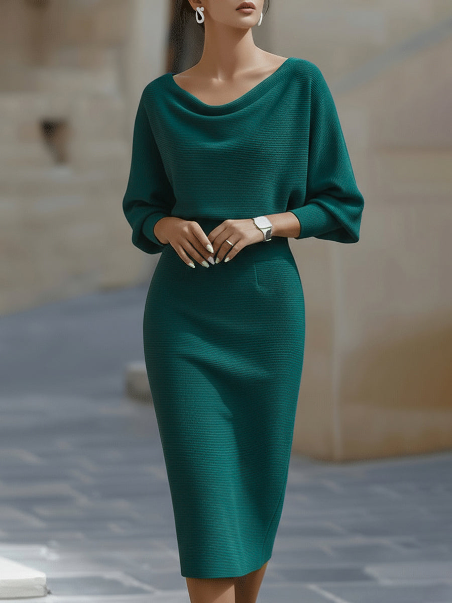 Sophisticated women's midi dress with comfortable long sleeves.