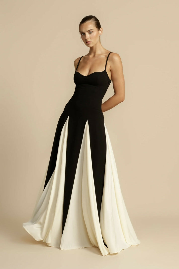 Women's elegant black maxi formal dress, featuring a flattering A-line cut.