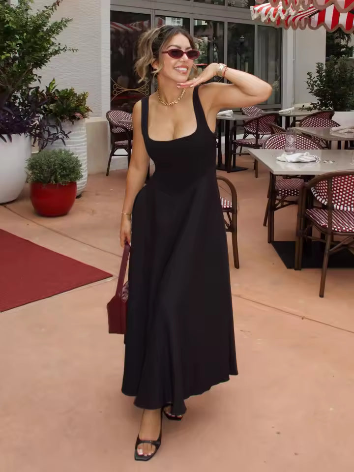 Sophisticated women's evening dress, a versatile black midi formal and party option.