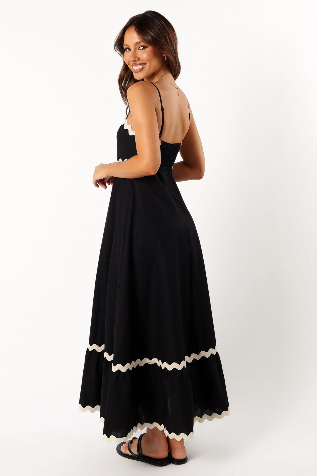 Stylish black strappy maxi dress, an essential for women seeking comfortable & elegant summer style.