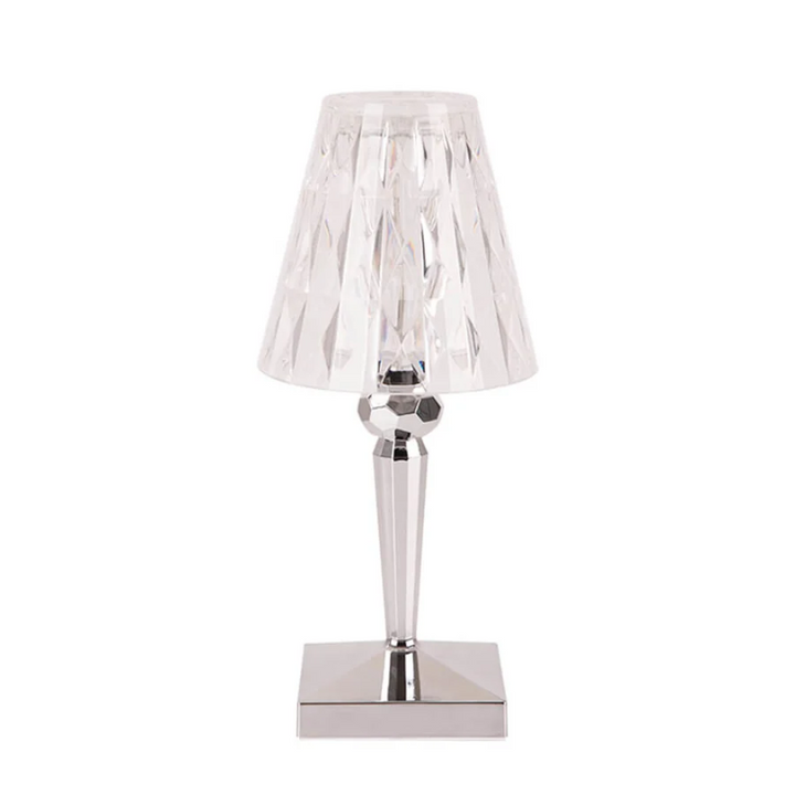 Elegant CrystalLuxe table lamp, perfect accent lighting for modern living room decor.