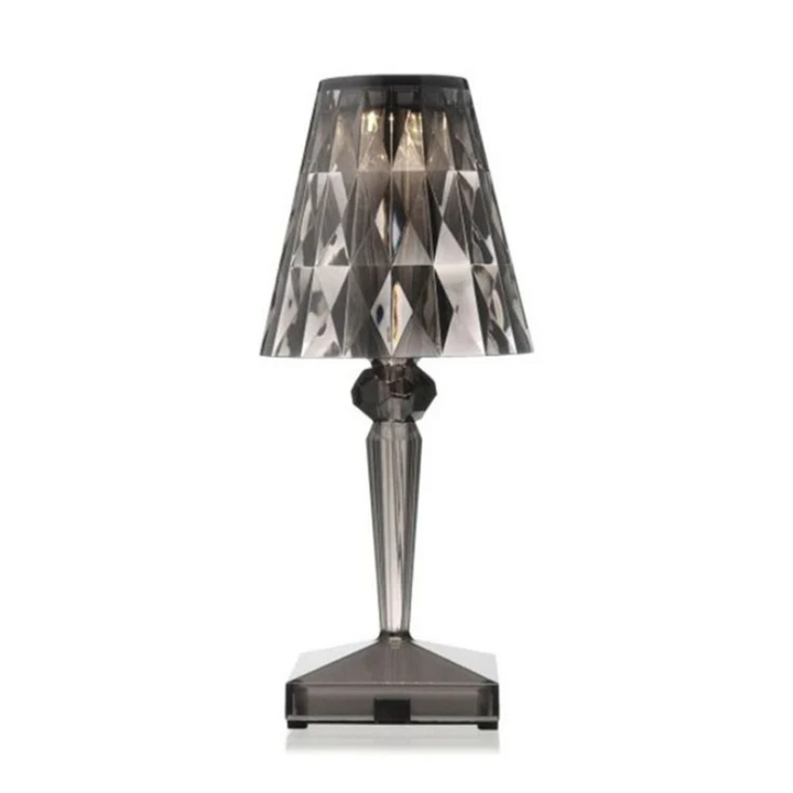 Close-up of glittering crystals on an elegant table lamp, luxurious accent lighting.