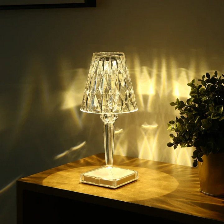 Chic table lamp with sparkling crystals, a sophisticated addition to modern home decor.