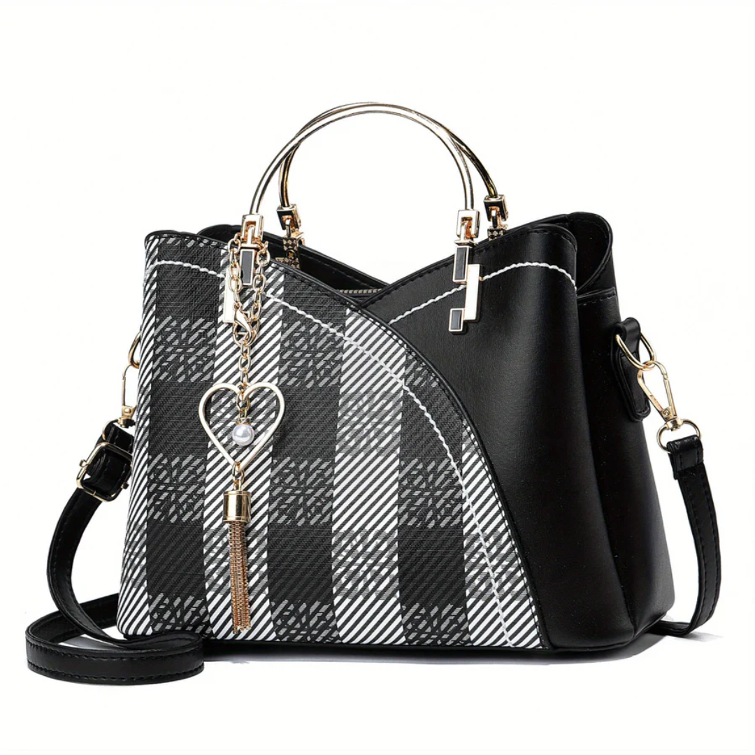 Modern beige faux leather tote bag, chic and adaptable for women.