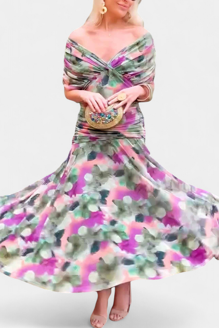 Fashionable women's floral maxi dress, summer evening wear.