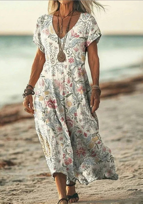 Elegant floral midi summer dress for women, perfect for various occasions.
