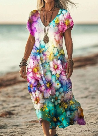 Beautifully printed elegant floral midi dress for women, a versatile summer choice.