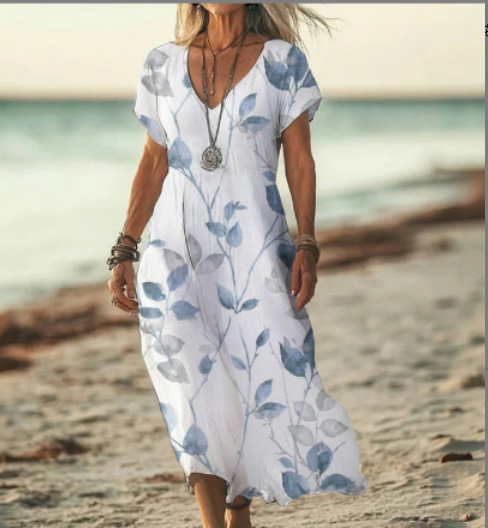 Elegant floral midi summer dress for women, a chic printed sundress.