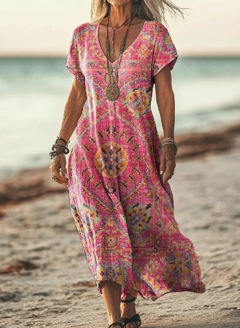 Vibrant floral print midi dress for women, a stylish and elegant summer choice.