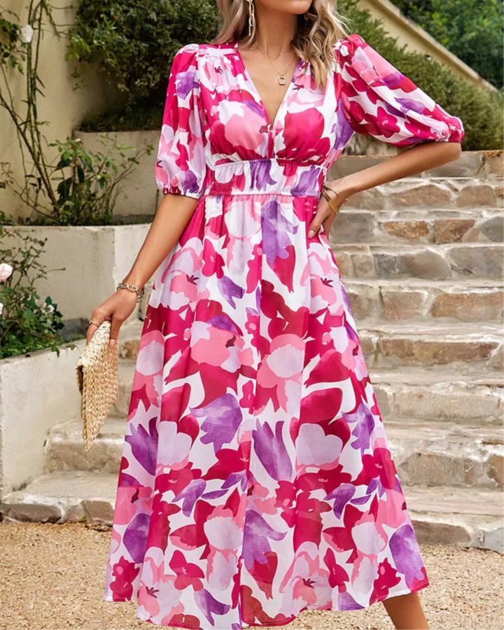 Sophisticated women's midi dress with elegant floral print