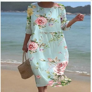 Elegant floral print dress for women, offering timeless style and comfortable fit.