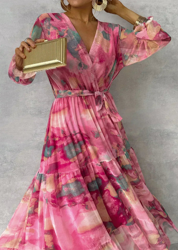 Women's elegant floral long-sleeve wrap maxi dress. Versatile for spring, summer, parties, and festive occasions.