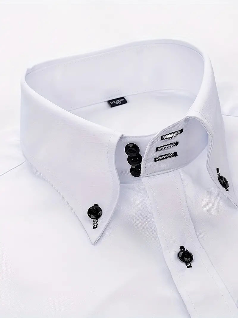 Modern men's formal long-sleeve button-up shirt, an elegant choice for professional and sophisticated style.
