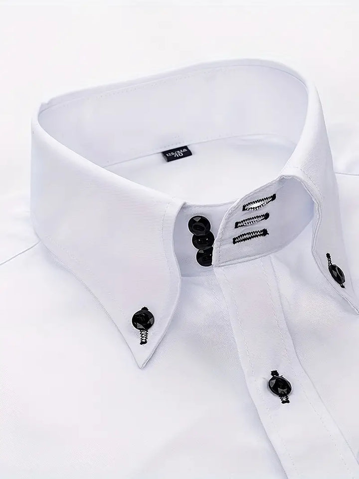 Modern men's formal long-sleeve button-up shirt, an elegant choice for professional and sophisticated style.