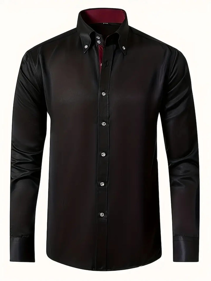 Classic men's blue button-up shirt, versatile for business casual looks or professional office wear.
