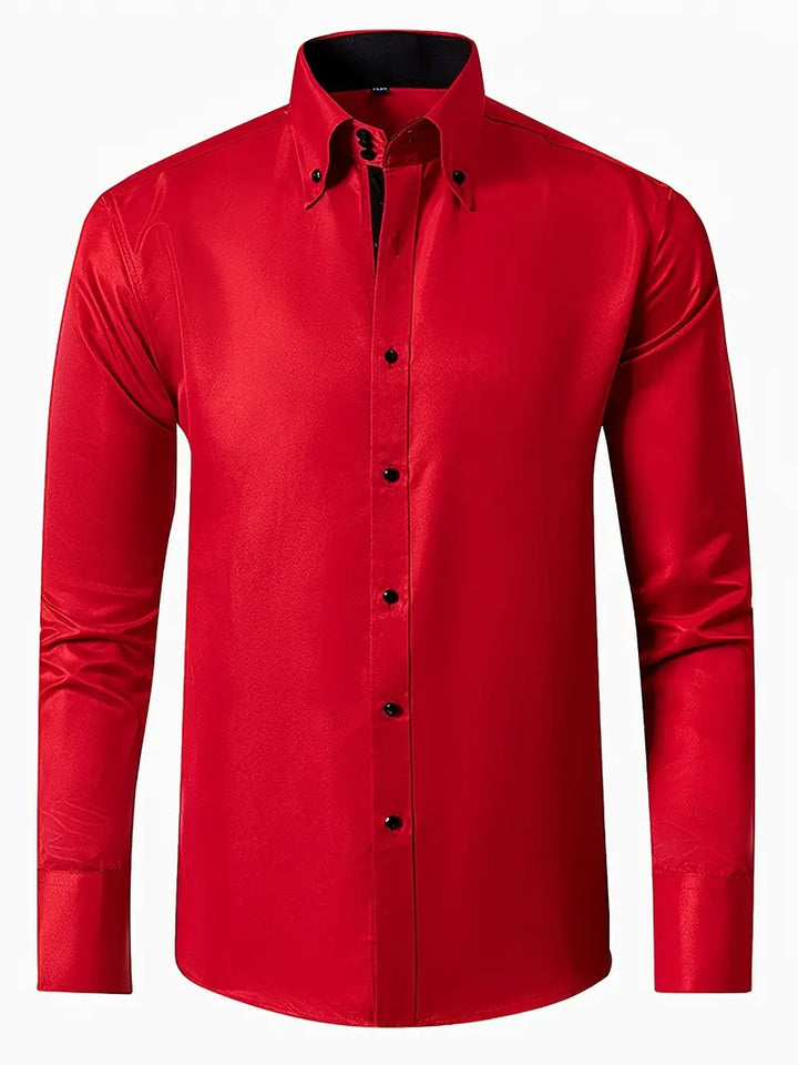 Stylish men's formal dress shirt with long sleeves, a classic button-up for elegant professional fashion.