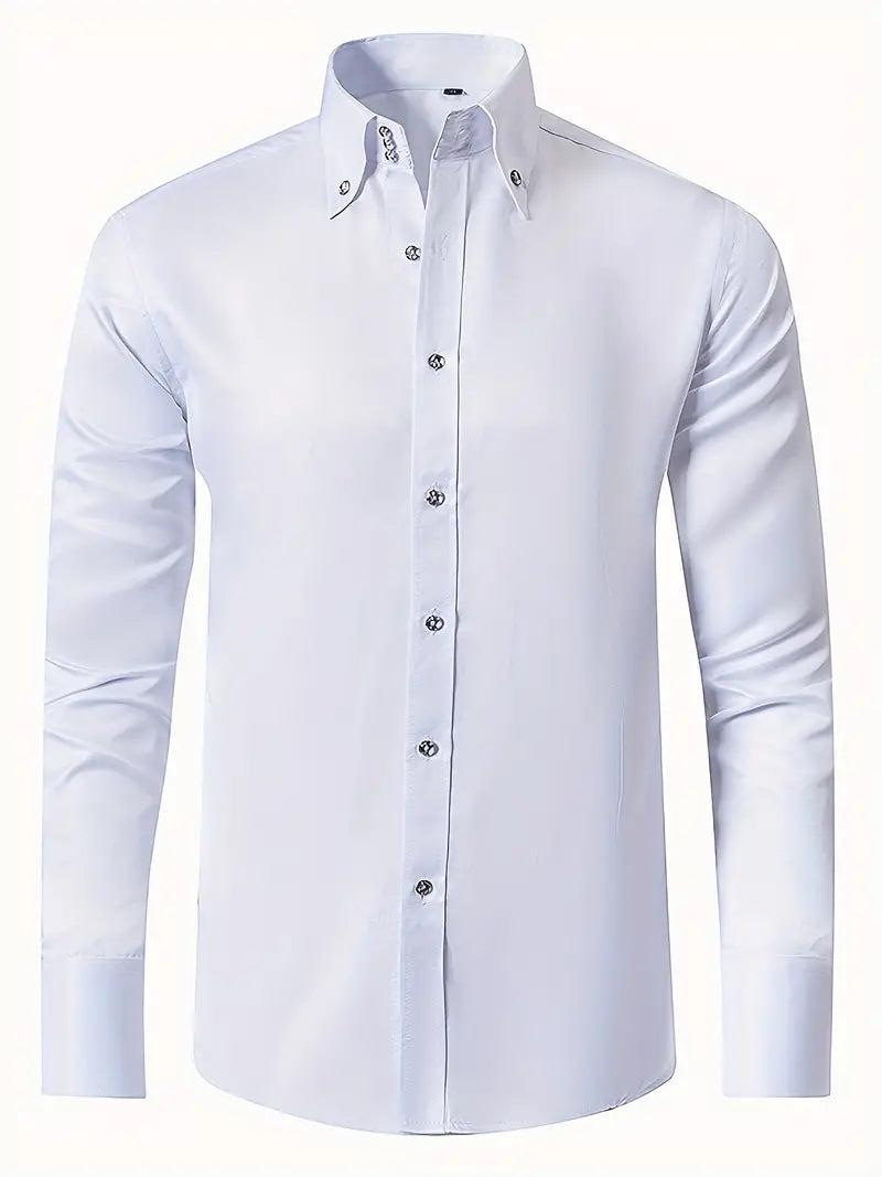 Refined men's formal button-up shirt, an essential long-sleeve piece for elegant professional wear.