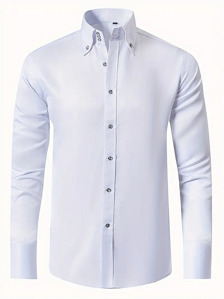 Refined men's formal button-up shirt, an essential long-sleeve piece for elegant professional wear.