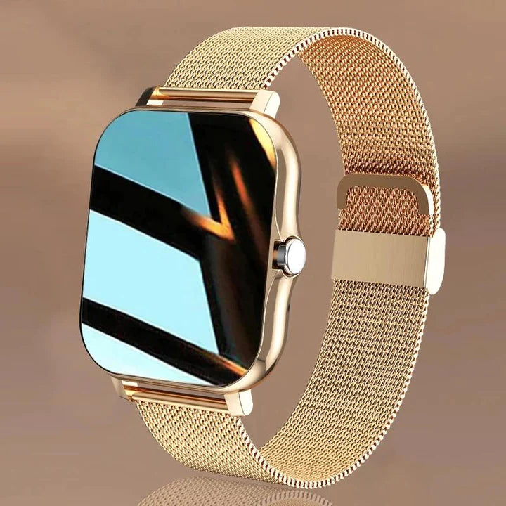 Silver smartwatch for women, featuring long battery life and seamless connectivity.