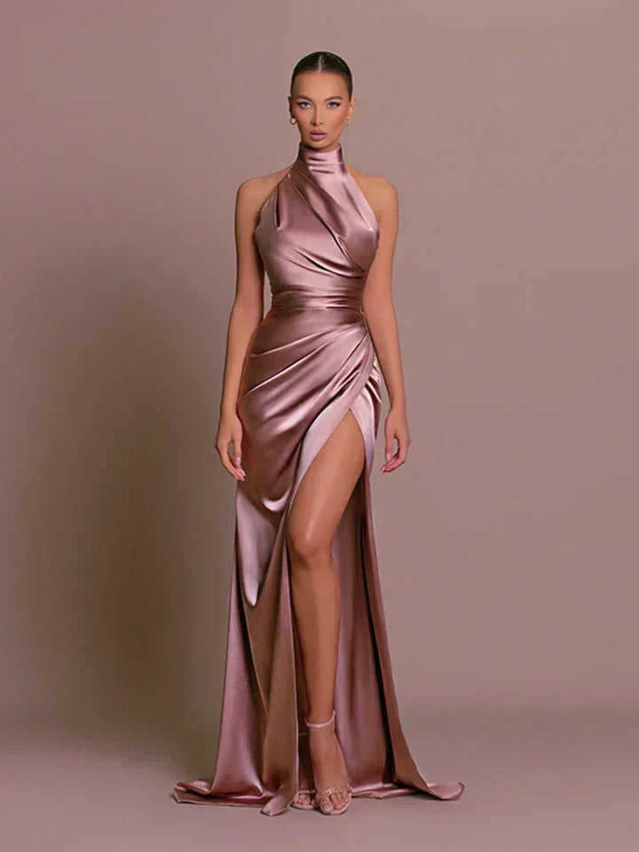 Elegant high-slit party dress for women, a long formal gown perfect for special evening occasions.