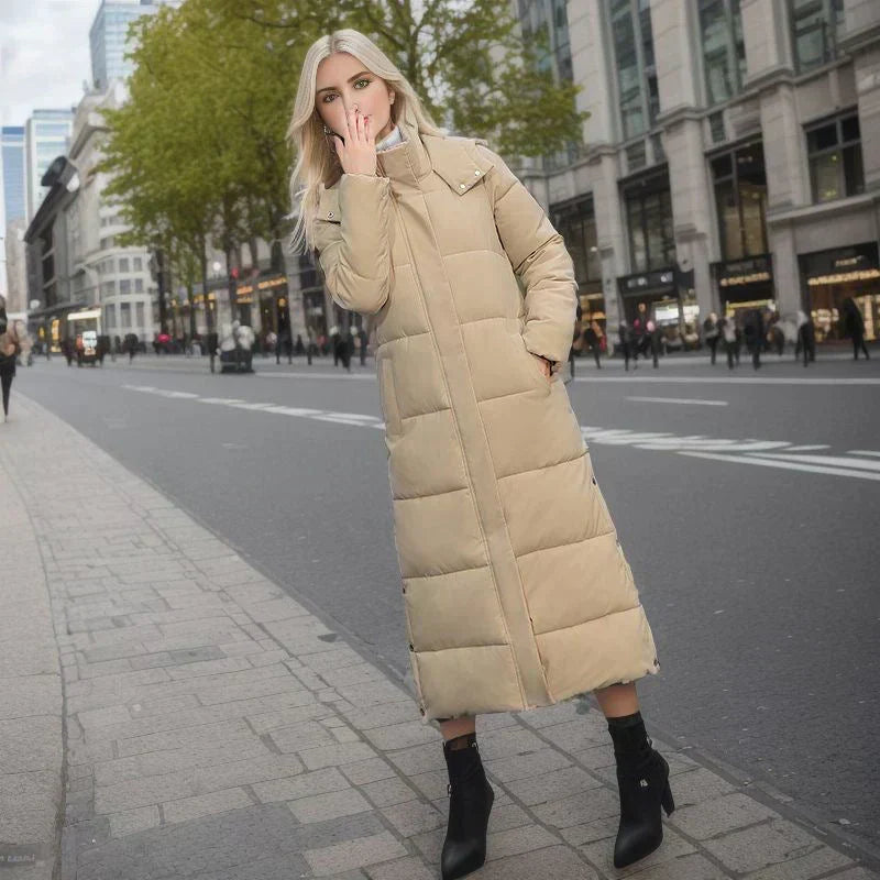 Isabella long women's winter coat, designed for ultimate warmth & elegant style in cold weather.
