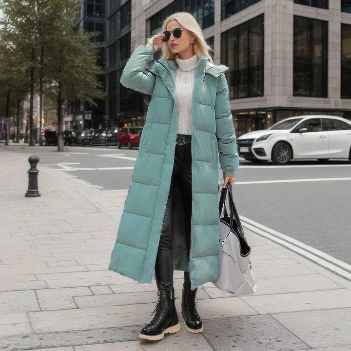 Warm Isabella long winter coat, essential women's outerwear for cold weather elegance.