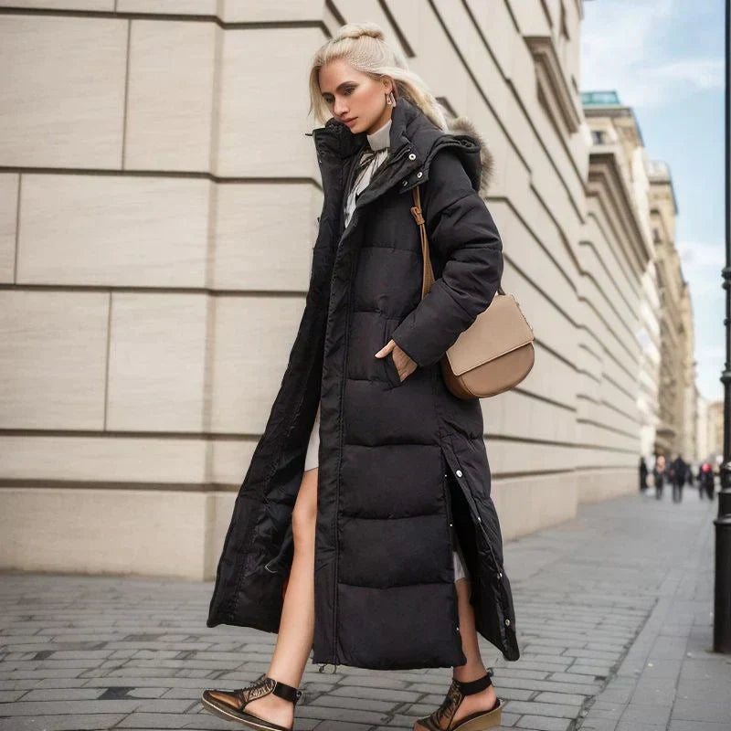 Isabella long winter coat, a chic women's outerwear choice for elegant cold weather style.
