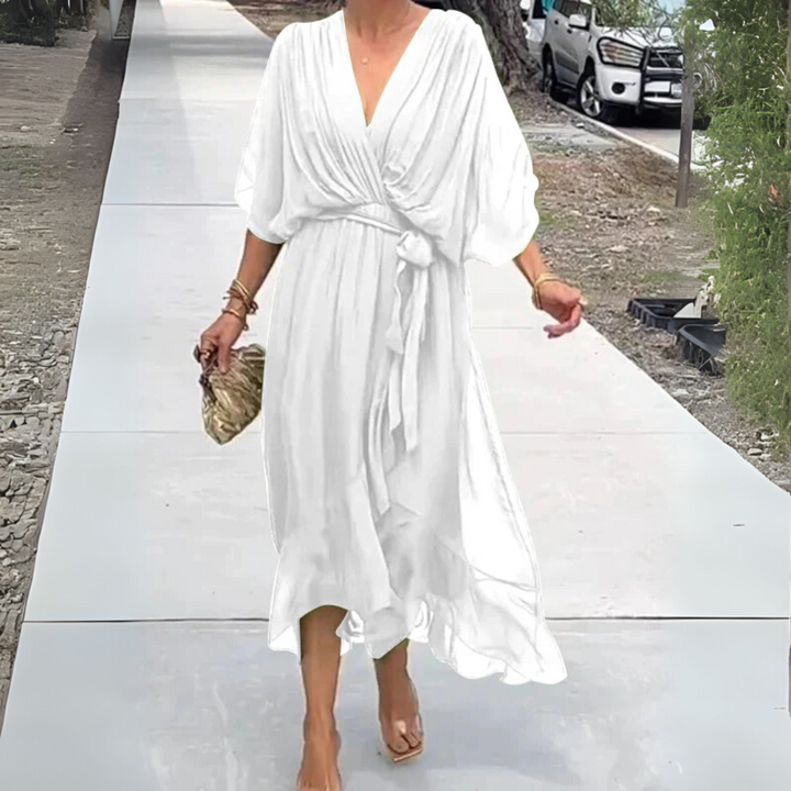 Elegant lightweight women's wrap dress, perfect for spring and summer occasions.