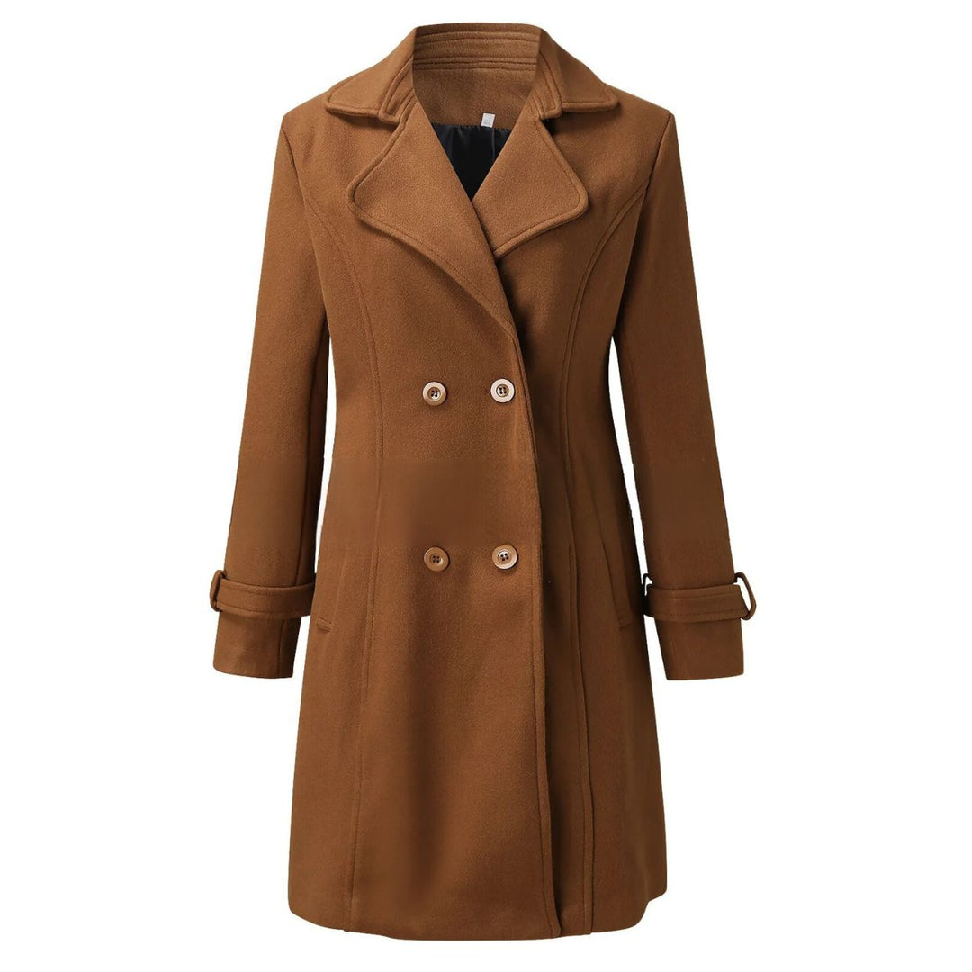 High-quality elegant long women's winter coat with a classic turn-down collar for a chic look.