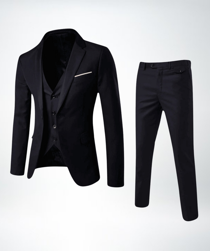 Stylish Lucas three-piece men's suit, perfect for prom, business, or formal events. Tailored for a gentleman.