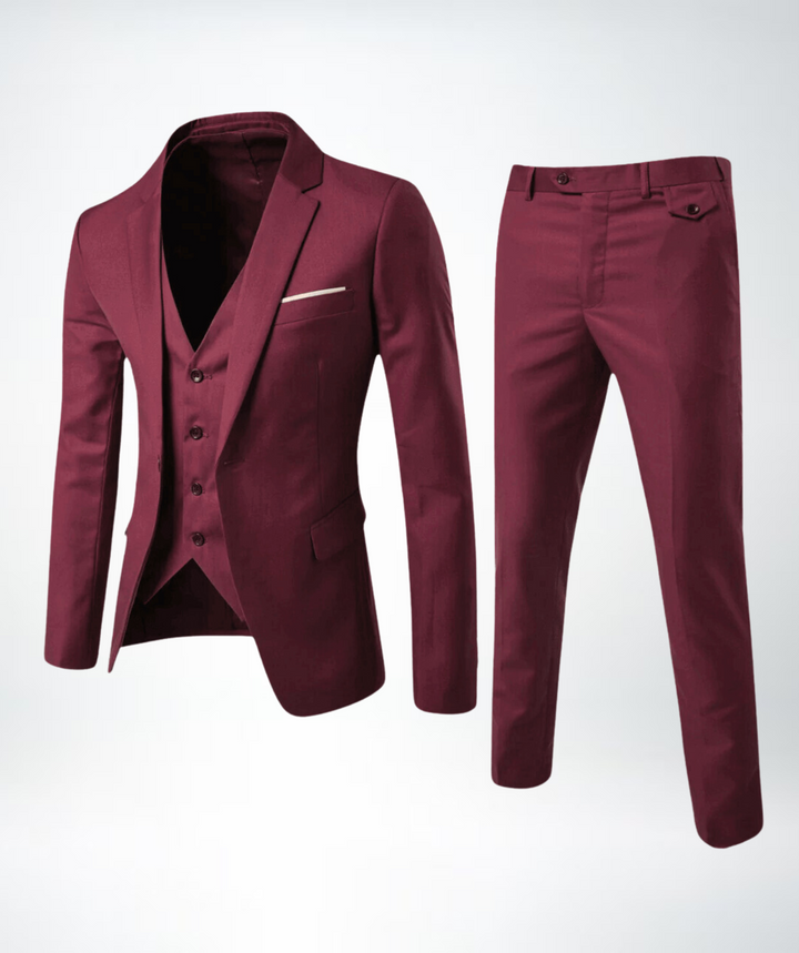 Sharp tailored men's three-piece suit. A sophisticated choice for any formal occasion or special event.