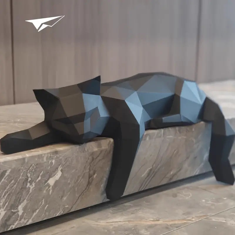 Elegant minimalist black cat sculpture, a modern art figurine perfect for living room or office shelf decor.