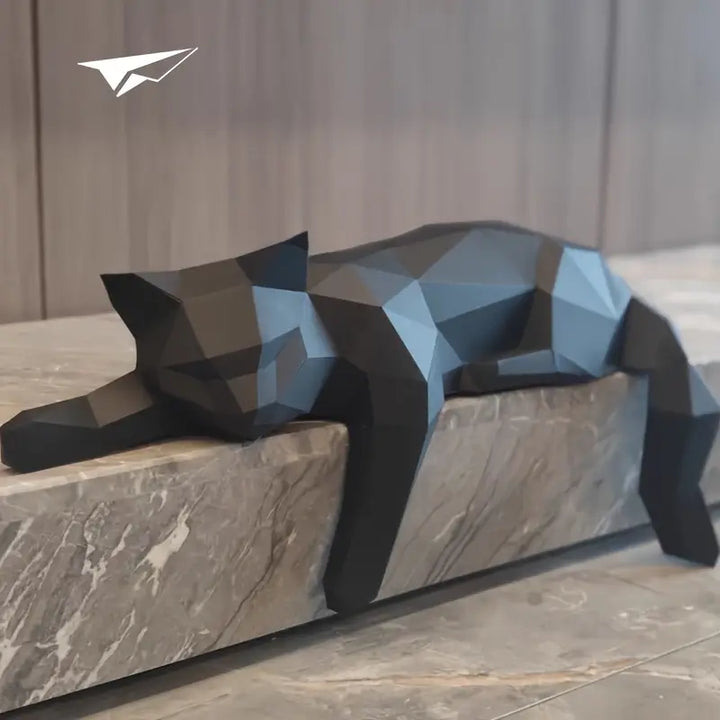 Elegant minimalist black cat sculpture, a modern art figurine perfect for living room or office shelf decor.