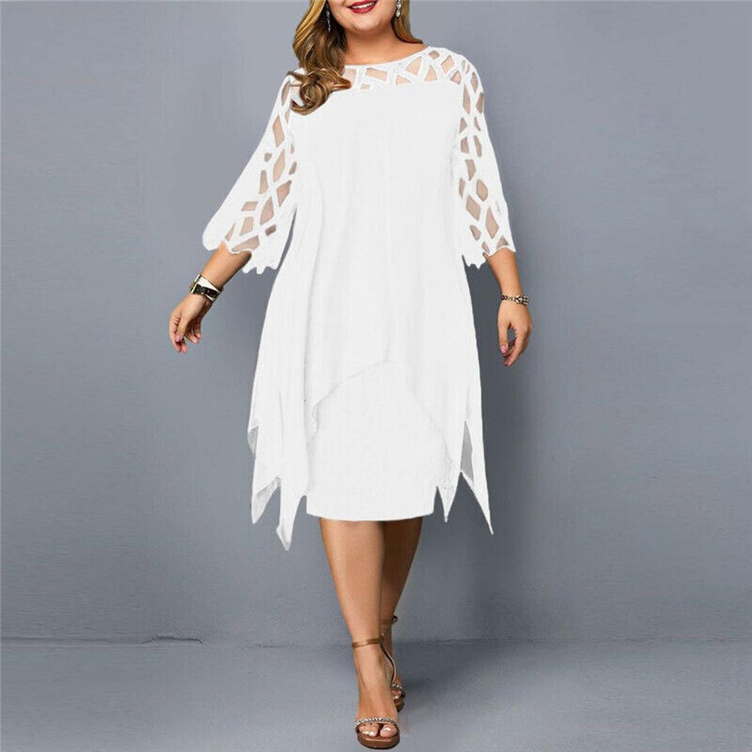 Sophisticated plus size midi dress for women. Ideal for elegant evening events, formal parties, and special occasions.