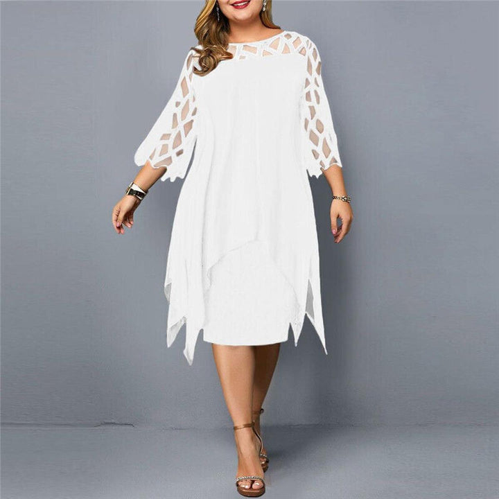 Sophisticated plus size midi dress for women. Ideal for elegant evening events, formal parties, and special occasions.