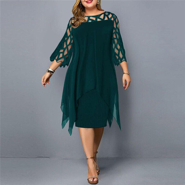 Fashionable women's plus size elegant midi dress. Suitable for evening, cocktail, and formal wear.