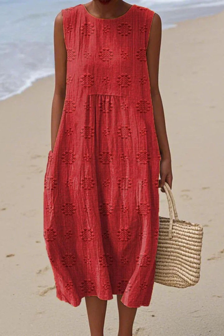 Casual yet elegant: flowy embroidered sleeveless midi dress for women
