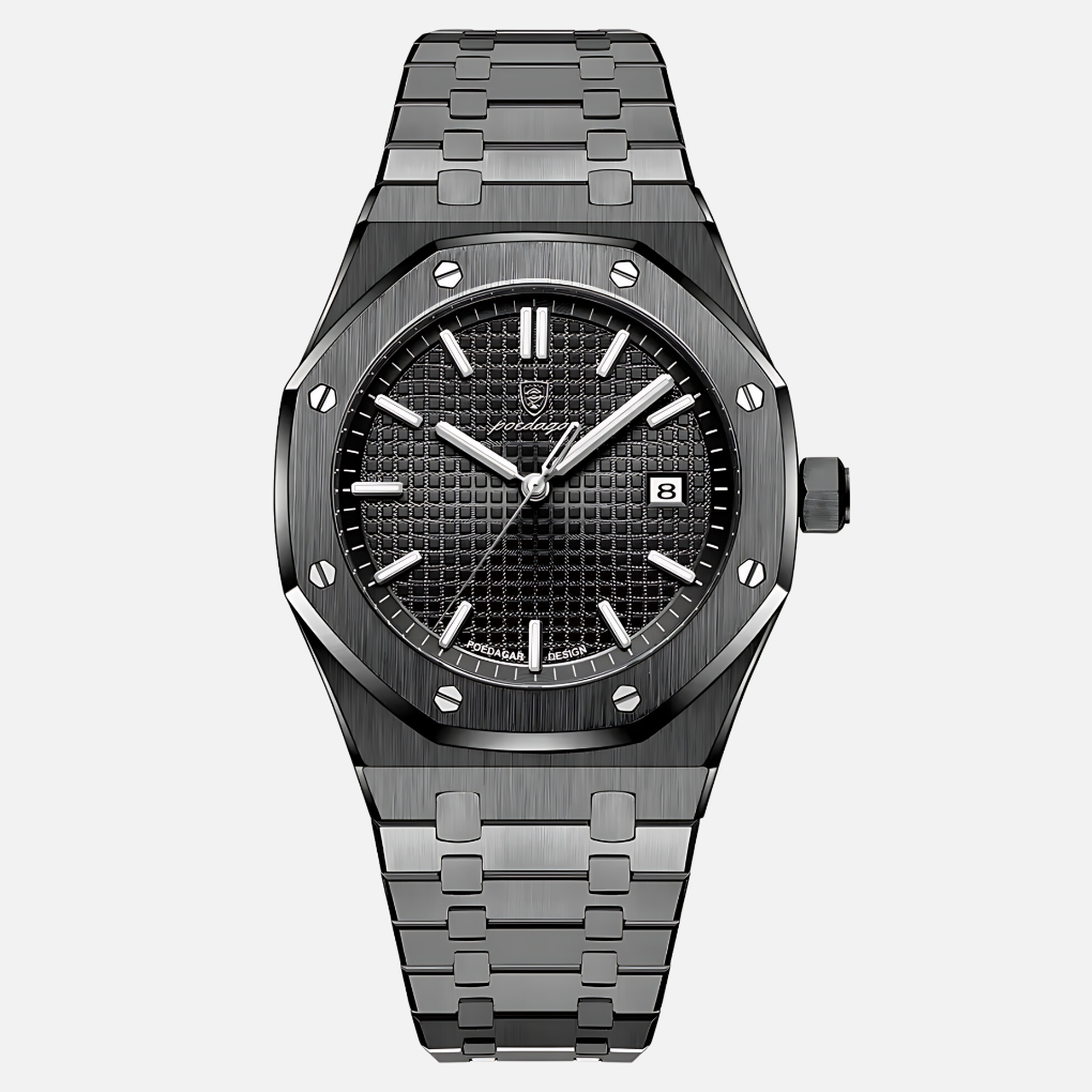 Elegant men's classic quartz watch featuring a silver stainless steel case and sophisticated roman numerals.