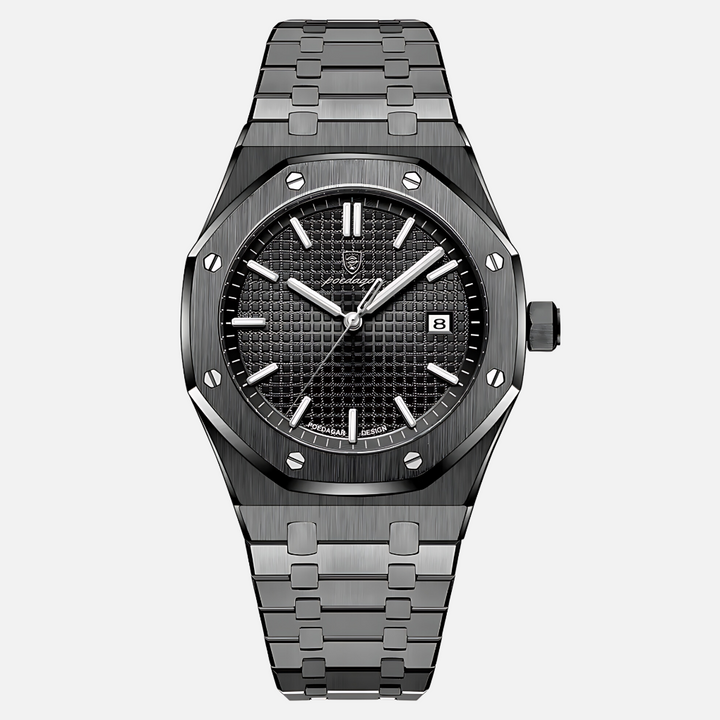 Elegant men's classic quartz watch featuring a silver stainless steel case and sophisticated roman numerals.