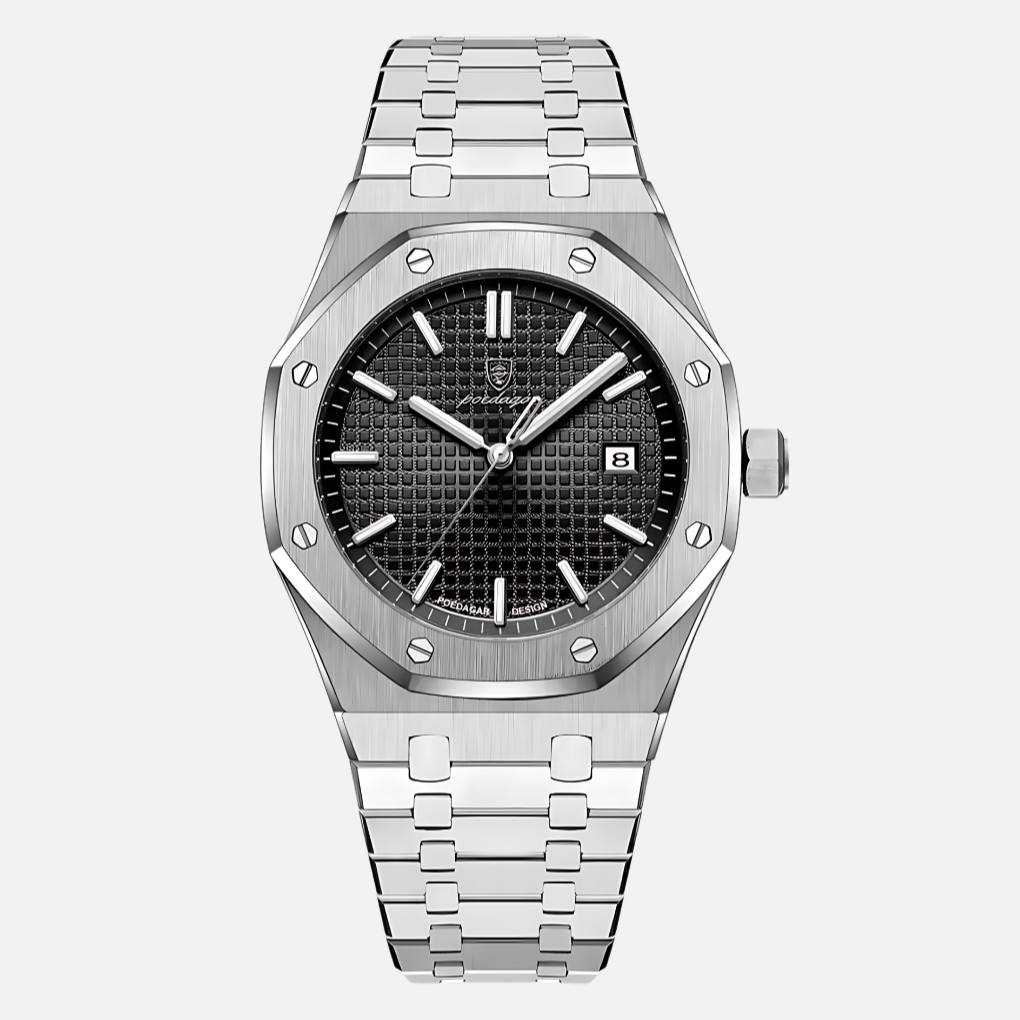 Men's accessories: A durable stainless steel classic watch with a precise quartz movement and elegant design.