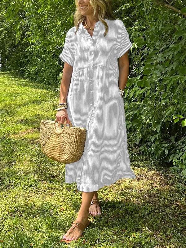 Women's long sleeve striped button-up shirt, a versatile top for timeless fashion and office wear.