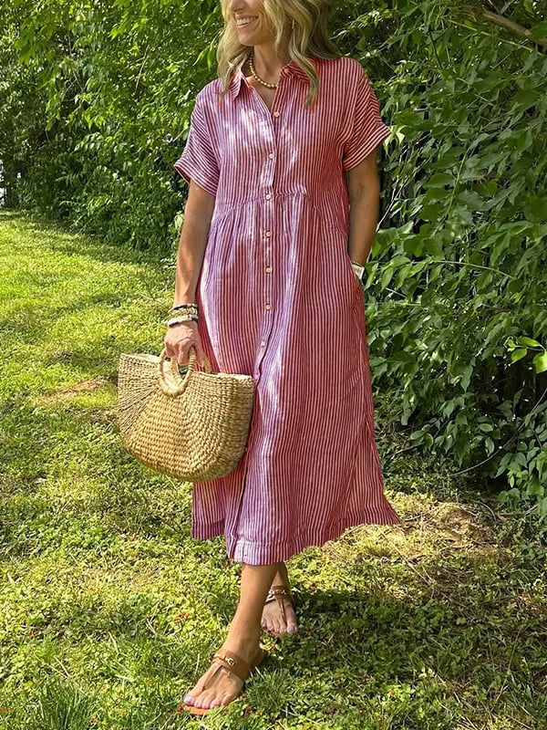 Stylish striped button-up shirt for women, offering a versatile and elegant top for any occasion.