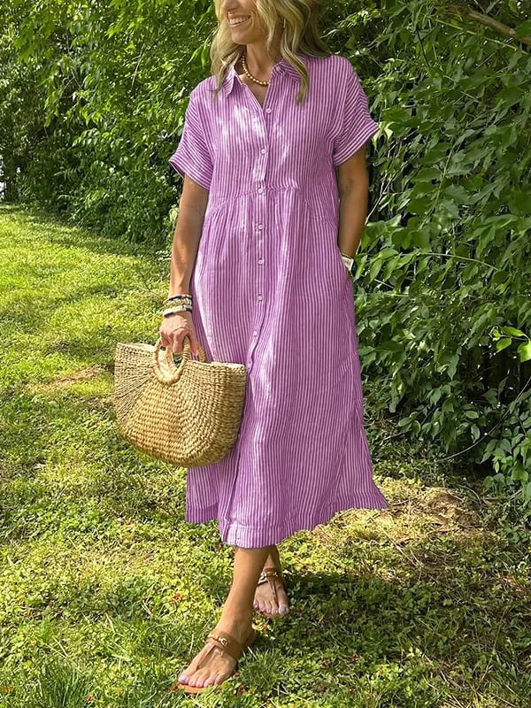 Fashionable striped button-up women's shirt, ideal for creating chic office outfits or casual styles.