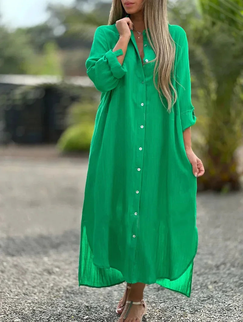 Effortless elegant women's maxi dress for summer. Comfortable, lightweight, and perfect as a beach dress.