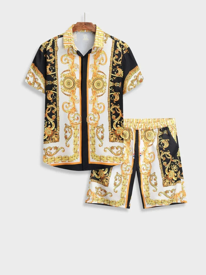 Men's elegant Italian Baroque summer set. Stylish two-piece outfit, perfect for resort wear & comfort.
