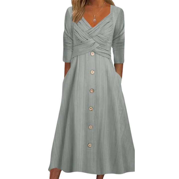 Flattering A-line tummy control midi dress for women, with elegant button-down detail, great for versatile wear.