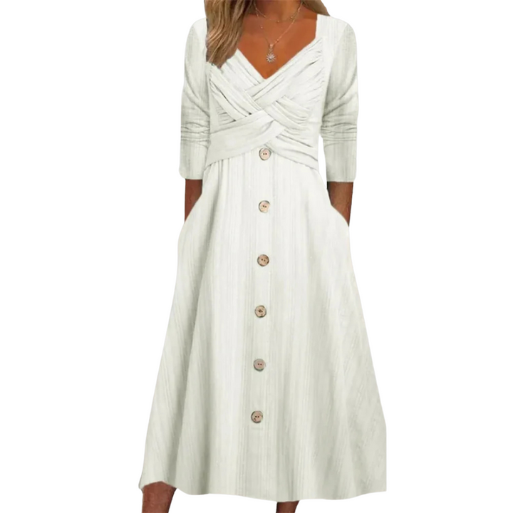 Chic women's square neck midi dress with tummy control & short sleeves, a versatile piece for casual or elegant events.