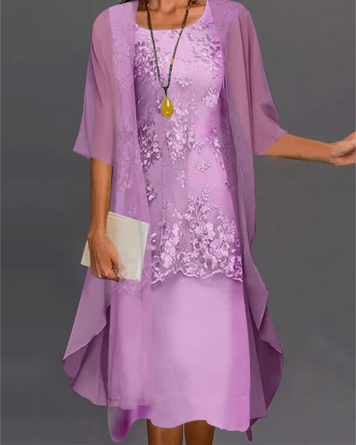 Stylish women's smock dress featuring lace patchwork, 3/4 sleeves, perfect for spring, summer, or autumn outfits.