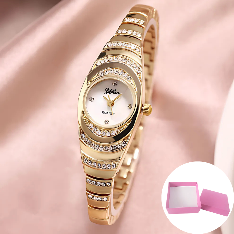 Elegant women's modern watch in rose gold, perfect gift in a stylish box. Timeless ladies' fashion accessory.