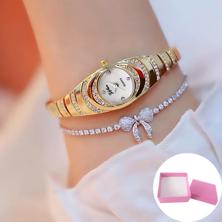 Sleek silver women's bracelet watch, a modern and elegant accessory for ladies. Comes in a beautiful gift box.